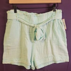 Simply Southern Seafoam Green High Waist Women's Cotton Front Tie Shorts. XL